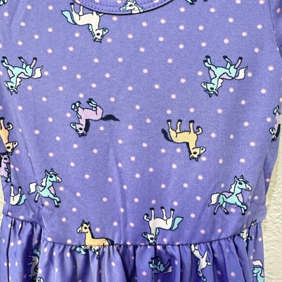 Dot Dot Smile Purple Toddler Girls Unicorn Print Dress Cap Sleeves Size 12/24M - Picture 2 of 6